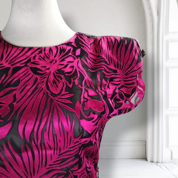 Vintage 80s does 40s Cocktail Dress Size 6/8 Sheer Floral Satin Burnout - Picture 6 of 16